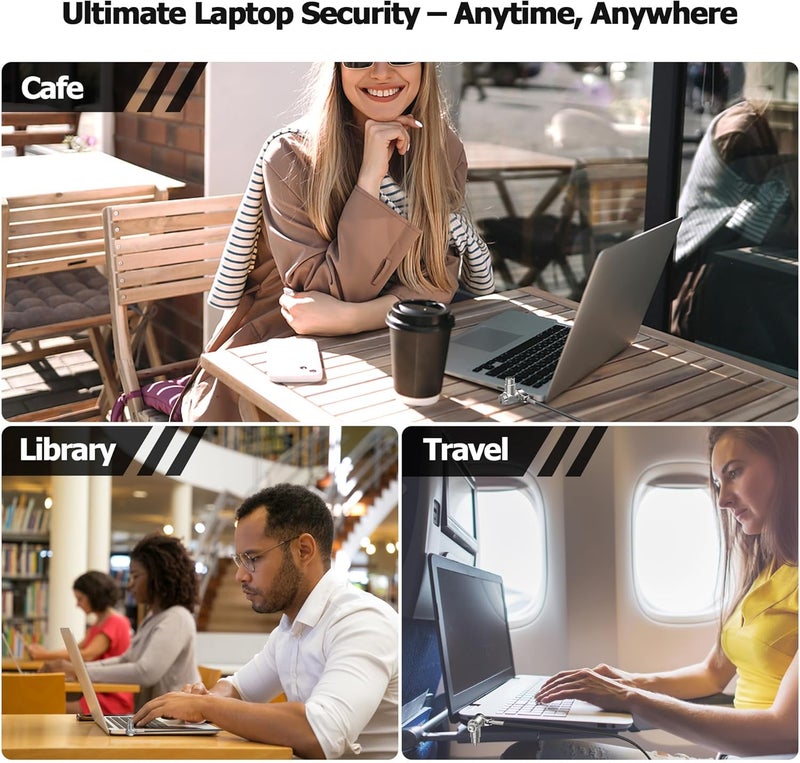 AboveTEK 3-in-1 Universal Laptop Cable Lock, Professional Laptop Security Lock with 2 Keys, Cut-Resistant Steel Locking Cable with 360° Rotating Head, Compatible with K-Slot, Nano & Wedge Slot - Image 2